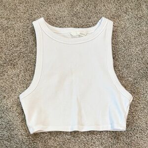 Zara Women’s White Ribbed Cropped Tank Top- size M- white